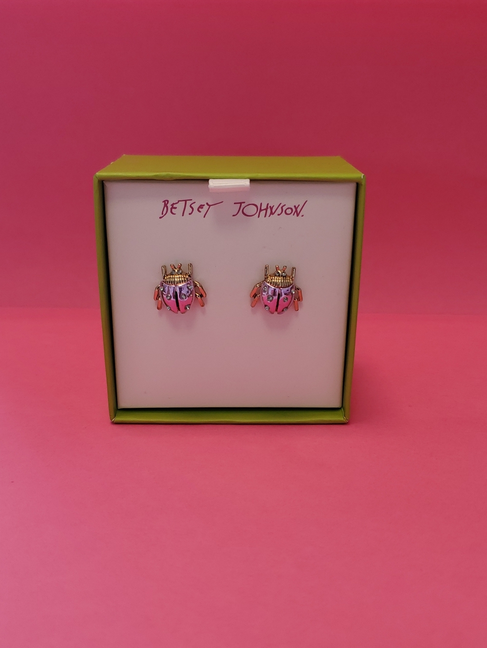 Betsey Johnson Pink and Gold Ladybug Stud Earrings